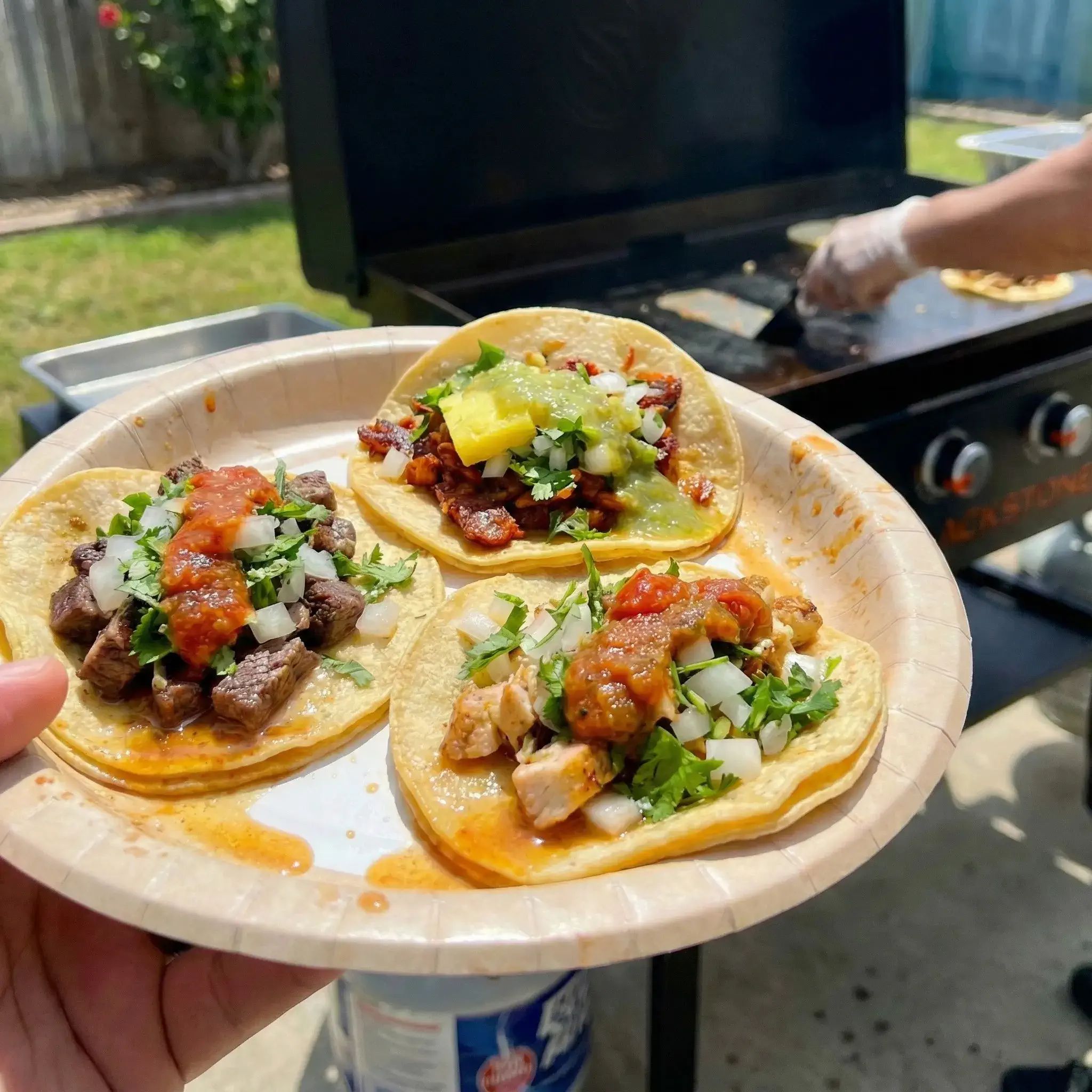 street taco catering with carne asada, al pastor, and pollo asado meats